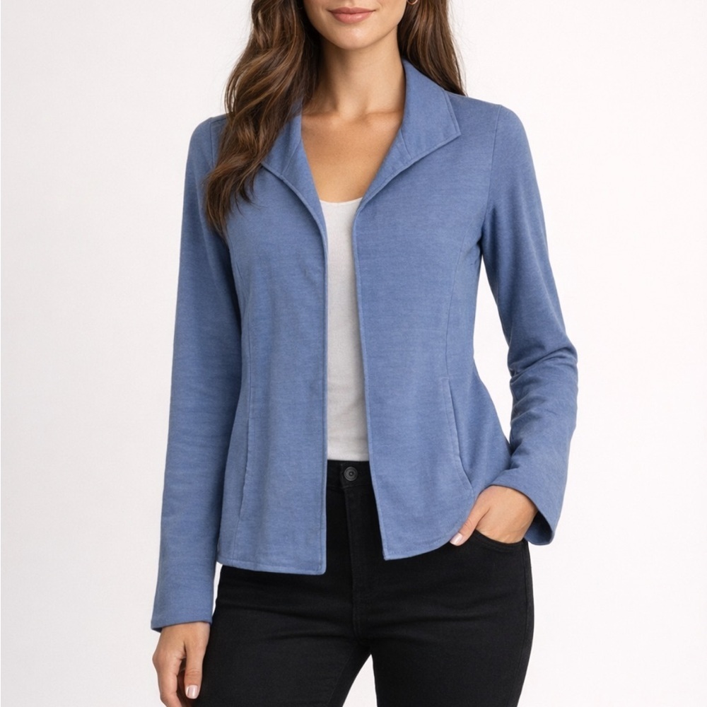 Eileen Fisher Cotton Blue Button Down Blazer Size XS